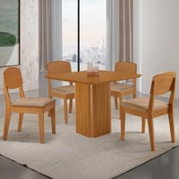 Conjunto Mesa de Jantar 90cm com 4 Cadeiras 100% MDF Multimóveis CRRFT-CON053 Madeirado/Bege