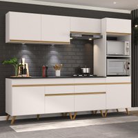 Cozinha Completa Compacta Armário + Led FL2035 Veneza Multi Branco/Dourado