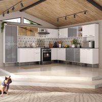 Cozinha Completa Compacta Armário Balcão FL2241 Siena Multi Branco/Lacca Fumê