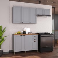 Armário Cozinha Modulada Compacta Americana 100% MDF 200cm Provence Multimóveis CRINK-CPT006 Cinza