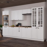 Cozinha Modulada Completa Americana 100% MDF 350cm com Rodapé Provence Multimóveis CRINK-CPL002 Branco