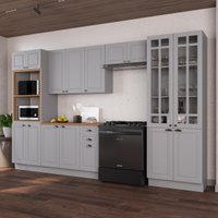 Cozinha Modulada Completa Americana 100% MDF 350cm com Rodapé Provence Multimóveis CRINK-CPL010 Cinza