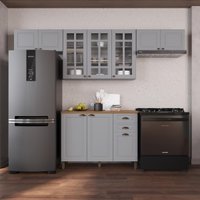 Armário Cozinha Modulada Completa Americana 100% MDF 280cm Provence Multimóveis CRINK-CPL014 Cinza