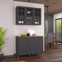 Armário Cozinha Modulada Compacta Americana 100% MDF 120cm Provence Multimóveis CRINK-CPT012 Grafite