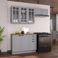 Cozinha Modulada Compacta Americana 100% MDF 200cm com Rodapé Provence Multimóveis CRINK-CPT011 Cinza