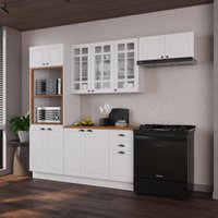 Cozinha Modulada Completa Americana 100% MDF 270cm com Rodapé Provence Multimóveis CRINK-CPL019 Branco