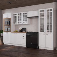 Cozinha Modulada Completa Americana 100% MDF 350cm com Rodapé Provence Multimóveis CRINK-CPL009 Branco