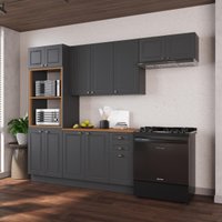 Cozinha Modulada Completa Americana 100% MDF 270cm com Rodapé Provence Multimóveis CRINK-CPL018 Grafite