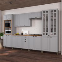 Armário Cozinha Modulada Completa Americana 100% MDF 350cm Provence Multimóveis CRINK-CPL004 Cinza
