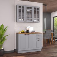 Cozinha Modulada Compacta Americana 100% MDF 120cm com Rodapé Provence Multimóveis CRINK-CPT005 Cinza