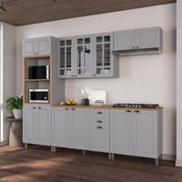 Armário Cozinha Modulada Completa Americana 100% MDF 270cm Provence Multimóveis CRINK-CPL007 Cinza