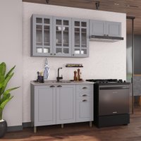 Armário Cozinha Modulada Compacta Americana 100% MDF 200cm Provence Multimóveis CRINK-CPT009 Cinza