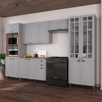 Armário Cozinha Modulada Completa Americana 100% MDF 350cm Provence Multimóveis CRINK-CPL011 Cinza