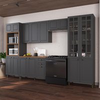 Armário Cozinha Modulada Completa Americana 100% MDF 350cm Provence Multimóveis CRINK-CPL011 Grafite