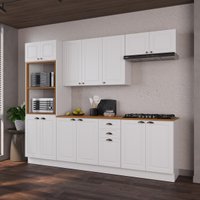 Cozinha Modulada Completa Americana 100% MDF 270cm com Rodapé Provence Multimóveis CRINK-CPL006 Branco