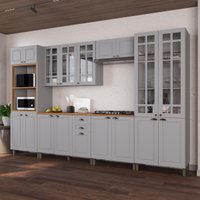 Armário Cozinha Modulada Completa Americana 100% MDF 350cm Provence Multimóveis CRINK-CPL003 Cinza
