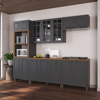 Armário Cozinha Modulada Completa Americana 100% MDF 270cm Provence Multimóveis CRINK-CPL007 Grafite