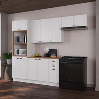 Cozinha Modulada Completa Americana 100% MDF 270cm com Rodapé Provence Multimóveis CRINK-CPL018 Branco