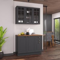 Cozinha Modulada Compacta Americana 100% MDF 120cm com Rodapé Provence Multimóveis CRINK-CPT005 Grafite