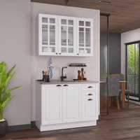 Cozinha Modulada Compacta Americana 100% MDF 120cm com Rodapé Provence Multimóveis CRINK-CPT004 Branco