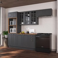 Cozinha Modulada Completa Americana 100% MDF 270cm com Rodapé Provence Multimóveis CRINK-CPL019 Grafite