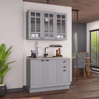 Cozinha Modulada Compacta Americana 100% MDF 120cm com Rodapé Provence Multimóveis CRINK-CPT004 Cinza