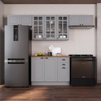 Cozinha Modulada Completa Americana 100% MDF 280cm com Rodapé Provence Multimóveis CRINK-CPL012 Cinza