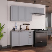 Armário Cozinha Modulada Compacta Americana 100% MDF 200cm Provence Multimóveis CRINK-CPT008 Cinza