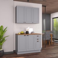 Cozinha Modulada Compacta Americana 100% MDF 120cm com Rodapé Provence Multimóveis CRINK-CPT014 Cinza