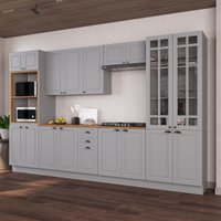 Cozinha Modulada Completa Americana 100% MDF 350cm com Rodapé Provence Multimóveis CRINK-CPL002 Cinza