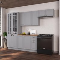 Cozinha Modulada Completa Americana 100% MDF 280cm com Rodapé Provence Multimóveis CRINK-CPL016 Cinza