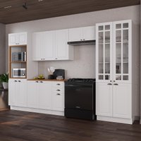 Cozinha Modulada Completa Americana 100% MDF 350cm com Rodapé Provence Multimóveis CRINK-CPL010 Branco