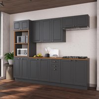 Cozinha Modulada Completa Americana 100% MDF 270cm com Rodapé Provence Multimóveis CRINK-CPL006 Grafite