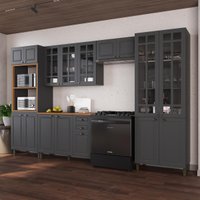 Armário Cozinha Modulada Completa Americana 100% MDF 350cm Provence Multimóveis CRINK-CPL021 Grafite