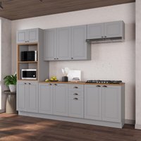 Cozinha Modulada Completa Americana 100% MDF 270cm com Rodapé Provence Multimóveis CRINK-CPL006 Cinza