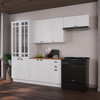 Cozinha Modulada Completa Americana 100% MDF 280cm com Rodapé Provence Multimóveis CRINK-CPL016 Branco