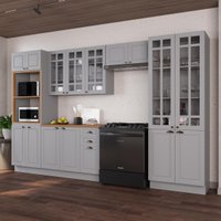 Cozinha Modulada Completa Americana 100% MDF 350cm com Rodapé Provence Multimóveis CRINK-CPL009 Cinza