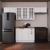 Cozinha Modulada Completa Americana 100% MDF 280cm com Rodapé Provence Multimóveis CRINK-CPL012 Branco