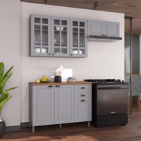 Armário Cozinha Modulada Compacta Americana 100% MDF 200cm Provence Multimóveis CRINK-CPT007 Cinza