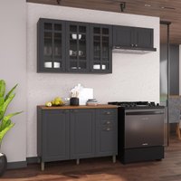 Armário Cozinha Modulada Compacta Americana 100% MDF 200cm Provence Multimóveis CRINK-CPT007 Grafite