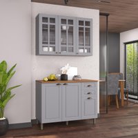 Armário Cozinha Modulada Compacta Americana 100% MDF 120cm Provence Multimóveis CRINK-CPT012 Cinza