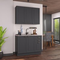 Cozinha Modulada Compacta Americana 100% MDF 120cm com Rodapé Provence Multimóveis CRINK-CPT003 Grafite