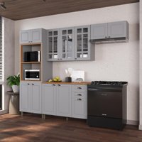 Armário Cozinha Modulada Completa Americana 100% MDF 270cm Provence Multimóveis CRINK-CPL017 Cinza