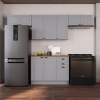 Cozinha Modulada Completa Americana 100% MDF 280cm com Rodapé Provence Multimóveis CRINK-CPL013 Cinza