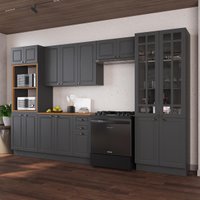 Cozinha Modulada Completa Americana 100% MDF 350cm com Rodapé Provence Multimóveis CRINK-CPL010 Grafite