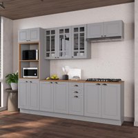 Cozinha Modulada Completa Americana 100% MDF 270cm com Rodapé Provence Multimóveis CRINK-CPL005 Cinza