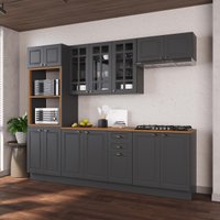 Cozinha Modulada Completa Americana 100% MDF 270cm com Rodapé Provence Multimóveis CRINK-CPL005 Grafite