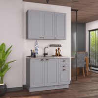 Cozinha Modulada Compacta Americana 100% MDF 120cm com Rodapé Provence Multimóveis CRINK-CPT003 Cinza