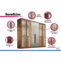 Guarda Roupa Solteiro 6 Portas 4V 8G Linea Cinamo N. Horizonte