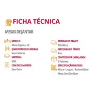 Mesa Cozinha Londrina Tampo Madeirado 120cm Naturale Rufato
